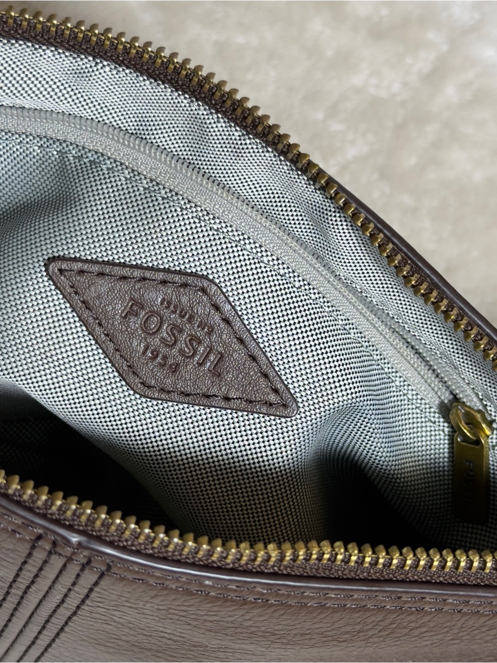 Fossil Jolie Brown Pebbled Leather Baguette Shoulder Bag - Picture 14 of 15
